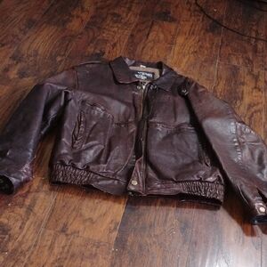 Vintage Brown Leather Bomber Jacket - Brand: Unknown